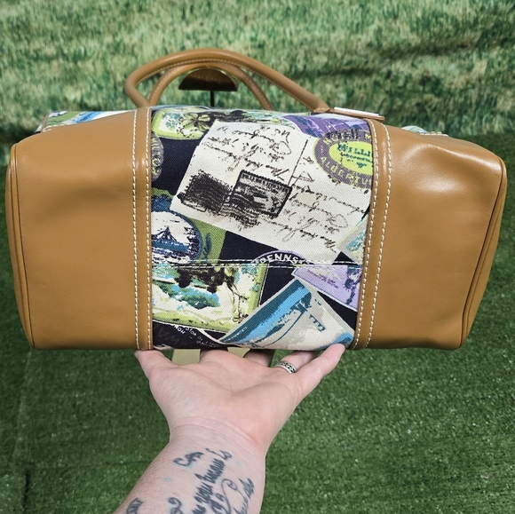 TALBOTS | POSTCARD RESORT CRUISE LARGE TRAVEL SATCHEL COTTON CANVAS VEGAN BAG - Picture 9 of 16